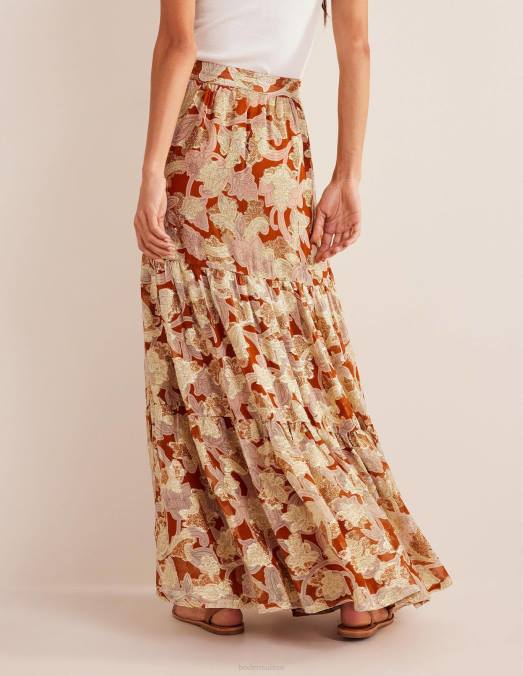 Boden vêtements tourbillon rouille et cachemire femmes jupe longue métallisée à volants LB2X1126