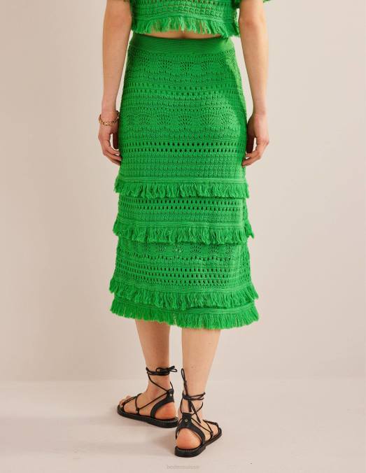 Boden vêtements vert clair femmes jupe tricotée au crochet à franges LB2X2152