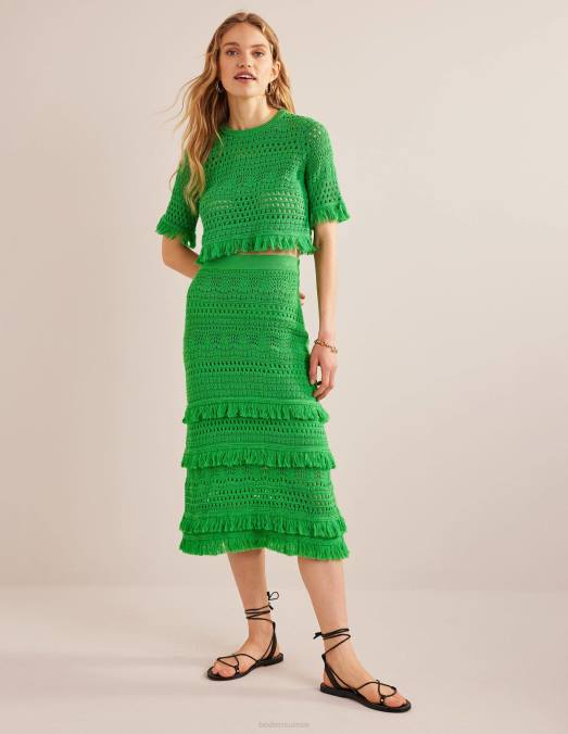 Boden vêtements vert clair femmes jupe tricotée au crochet à franges LB2X2152