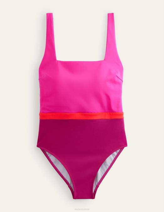 Boden vêtements bijou color block rose femmes maillot de bain à encolure carrée LB2X1500