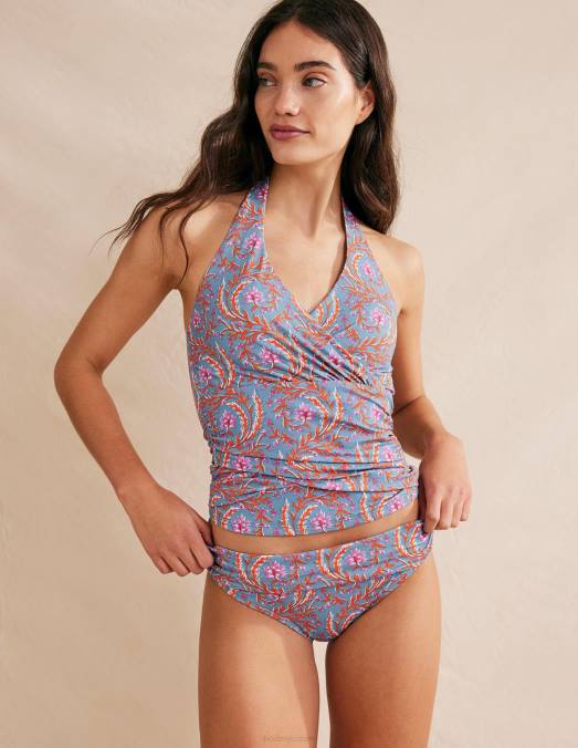 Boden vêtements bleu delph et vigne opulente femmes bas de bikini classique à plis LB2X2096