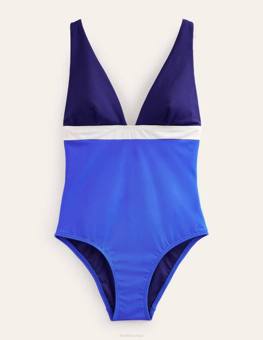 Boden vêtements bloc de couleur bleu bleuet femmes maillot de bain à empiècements et encolure en V LB2X236