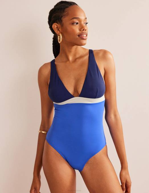 Boden vêtements bloc de couleur bleu bleuet femmes maillot de bain à empiècements et encolure en V LB2X236