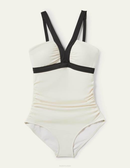 Boden vêtements bloc de couleur ivoire femmes maillot de bain corse col v LB2X2494