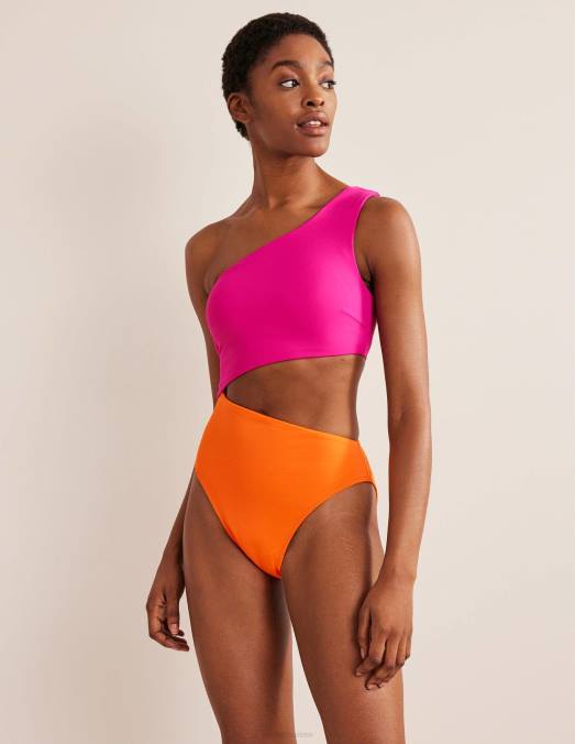 Boden vêtements bloc de couleur rose femmes maillot de bain asymétrique à découpe LB2X2480