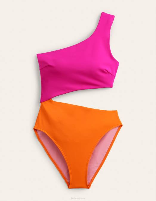 Boden vêtements bloc de couleur rose femmes maillot de bain asymétrique à découpe LB2X2480