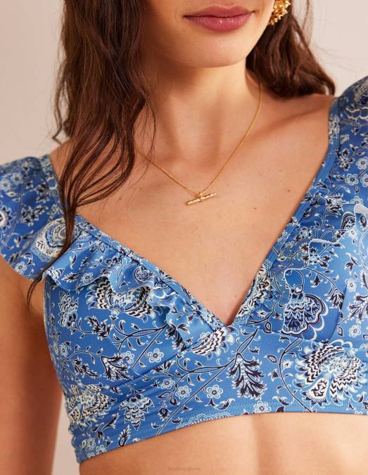 Boden vêtements bosquet d'azur et de gardénia femmes haut de bikini à volants Palerme LB2X304