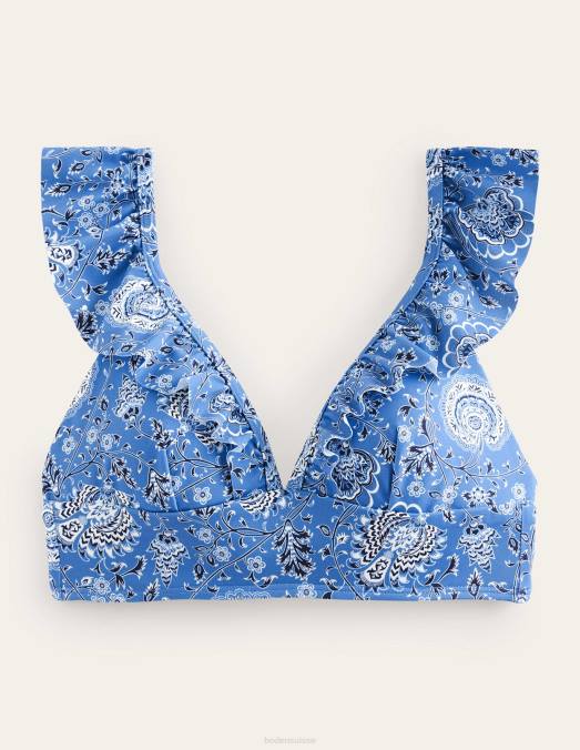 Boden vêtements bosquet d'azur et de gardénia femmes haut de bikini à volants Palerme LB2X304