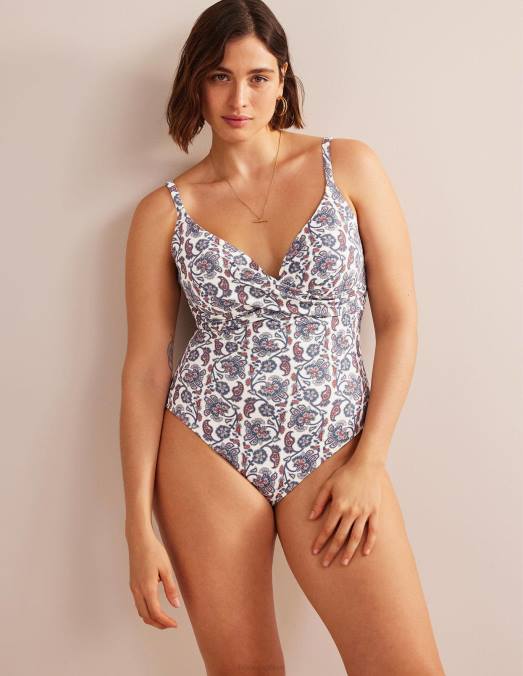 Boden vêtements cachemire ivoire et bleu femmes maillot de bain capri taille bonnet LB2X1323