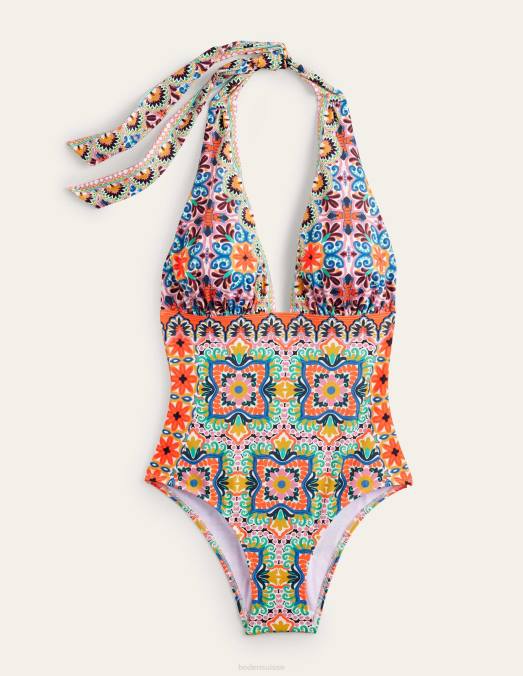 Boden vêtements carrelage multi et tapisserie femmes maillot de bain à décolleté en V profond Merano LB2X1260
