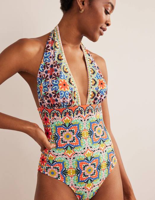 Boden vêtements carrelage multi et tapisserie femmes maillot de bain à décolleté en V profond Merano LB2X1260
