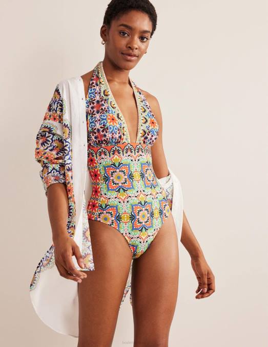 Boden vêtements carrelage multi et tapisserie femmes maillot de bain à décolleté en V profond Merano LB2X1260