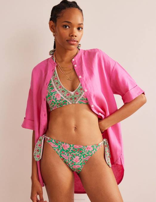 Boden vêtements citron vert et vigne botanique femmes bas de bikini noué sur les côtés LB2X1999