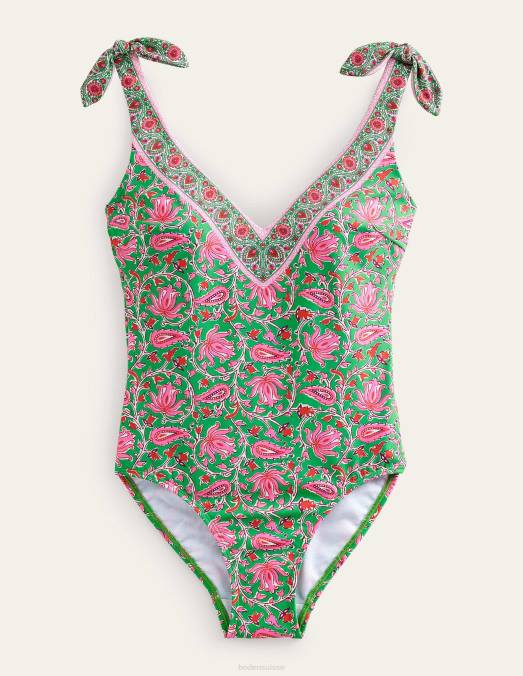 Boden vêtements citron vert et vigne botanique femmes maillot de bain à nœud sur les épaules LB2X243