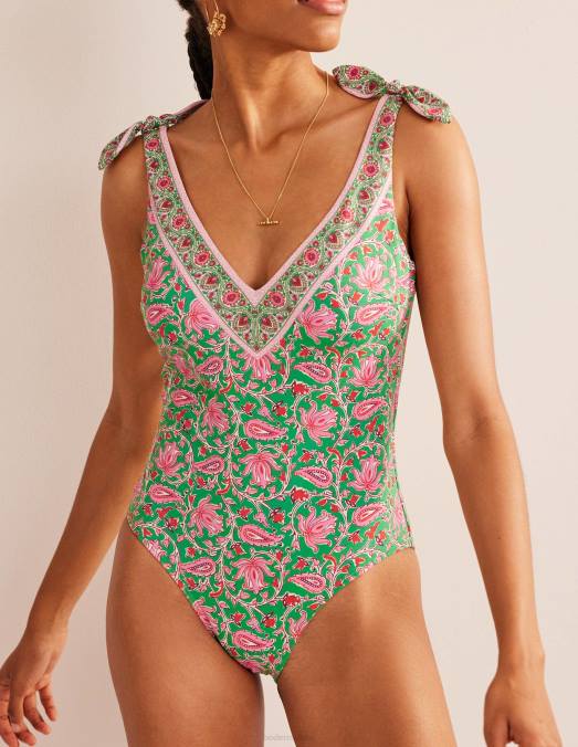 Boden vêtements citron vert et vigne botanique femmes maillot de bain à nœud sur les épaules LB2X243