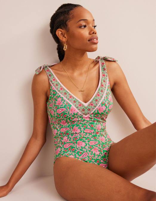Boden vêtements citron vert et vigne botanique femmes maillot de bain à nœud sur les épaules LB2X243
