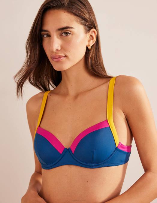 Boden vêtements color block bleu et jaune femmes haut de bikini à empiècements LB2X1619