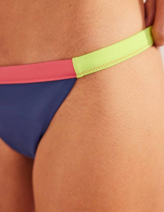 Boden vêtements color block bleu marine et jaune acide femmes bas de bikini tanga LB2X1839