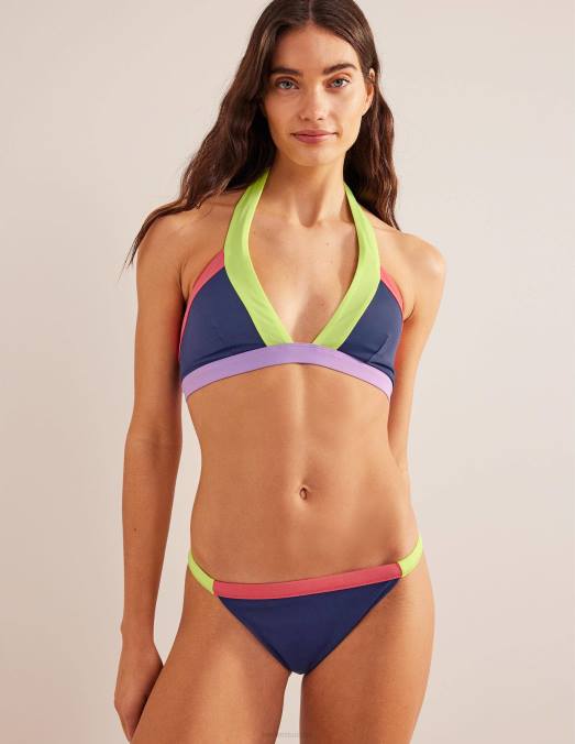 Boden vêtements color block bleu marine et jaune acide femmes bas de bikini tanga LB2X1839