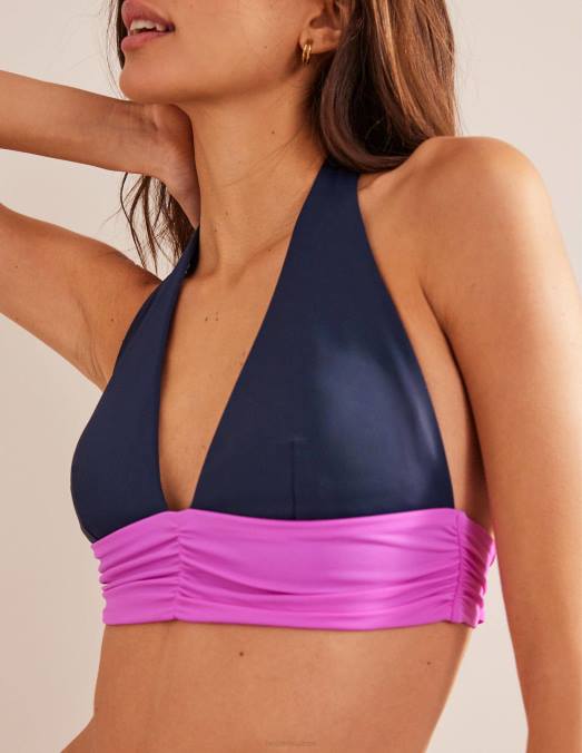 Boden vêtements color block minuit et rose femmes haut de bikini dos nu à détail de nœud LB2X2580