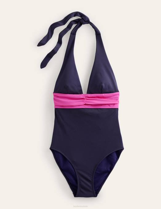 Boden vêtements color block minuit et rose femmes maillot de bain dos nu avec nœud LB2X1259