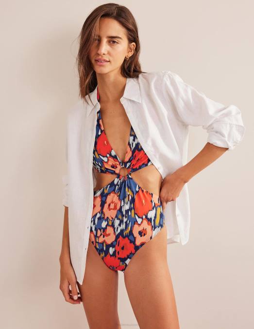 Boden vêtements coquelicot bleu marine et abstrait femmes maillot de bain avec anneau en résine LB2X1368