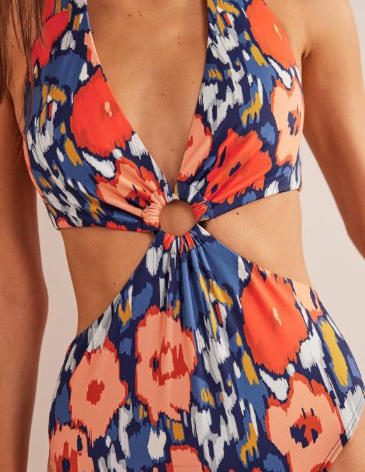Boden vêtements coquelicot bleu marine et abstrait femmes maillot de bain avec anneau en résine LB2X1368