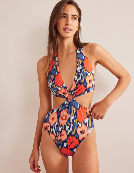Boden vêtements coquelicot bleu marine et abstrait femmes maillot de bain avec anneau en résine LB2X1368