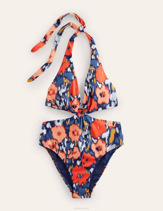 Boden vêtements coquelicot bleu marine et abstrait femmes maillot de bain avec anneau en résine LB2X1368