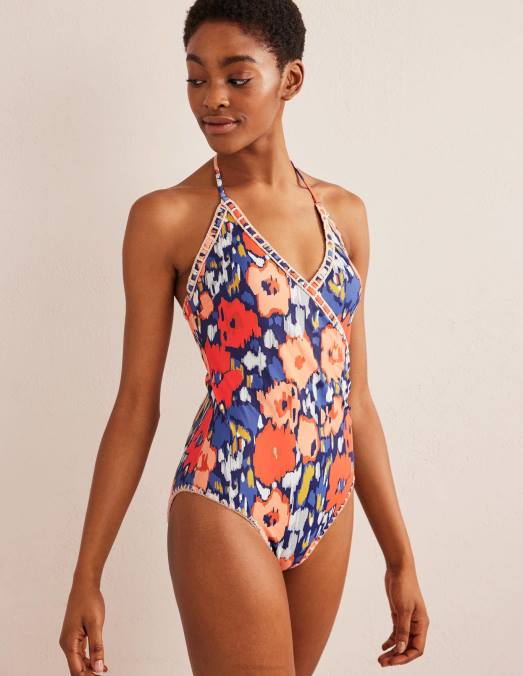 Boden vêtements coquelicot bleu marine et abstrait femmes maillot de bain portefeuille au crochet LB2X983