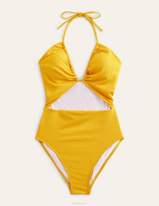 Boden vêtements crépon jaune safran femmes maillot de bain à string et découpes LB2X2112