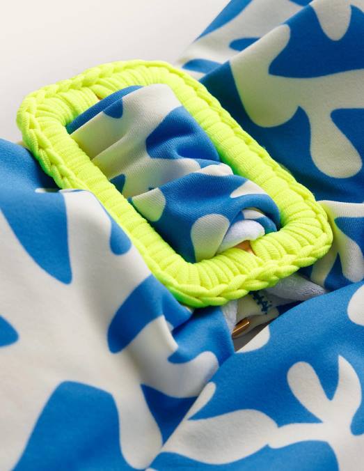 Boden vêtements feuillage bleu et abstrait femmes maillot de bain bandeau à boucle portefeuille LB2X1794