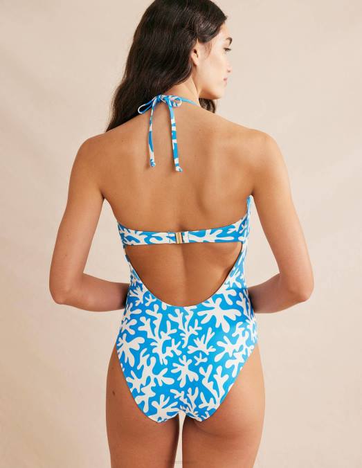 Boden vêtements feuillage bleu et abstrait femmes maillot de bain bandeau à boucle portefeuille LB2X1794