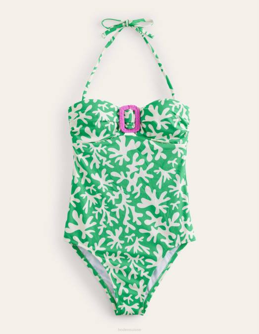 Boden vêtements feuillage vert vif et abstrait femmes maillot de bain bandeau à boucle portefeuille LB2X1309
