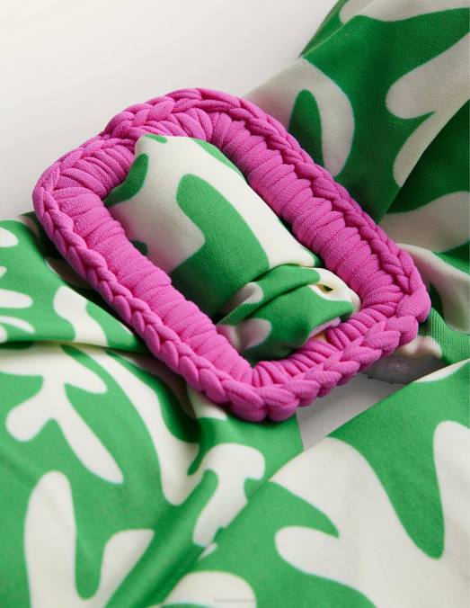 Boden vêtements feuillage vert vif et abstrait femmes maillot de bain bandeau à boucle portefeuille LB2X1309