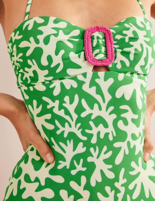Boden vêtements feuillage vert vif et abstrait femmes maillot de bain bandeau à boucle portefeuille LB2X1309
