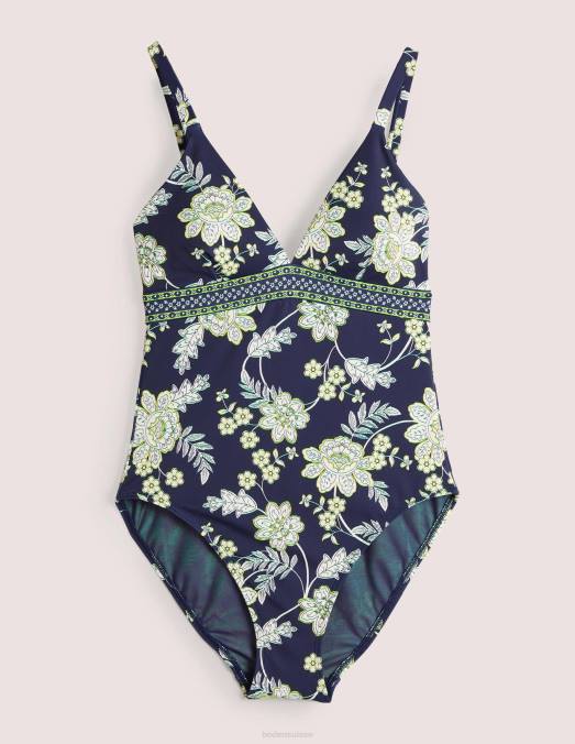 Boden vêtements fleur bleu marine et chintz femmes arezzo - maillot de bain à empiècement et encolure en V LB2X2269