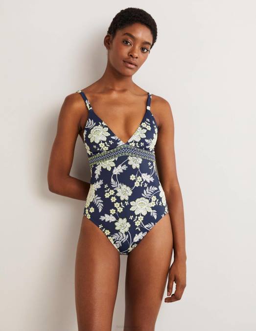 Boden vêtements fleur bleu marine et chintz femmes arezzo - maillot de bain à empiècement et encolure en V LB2X2269