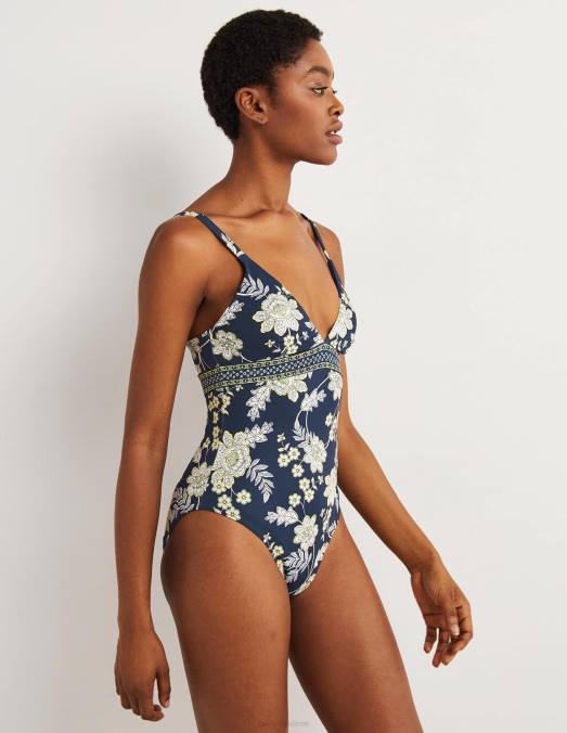 Boden vêtements fleur bleu marine et chintz femmes arezzo - maillot de bain à empiècement et encolure en V LB2X2269