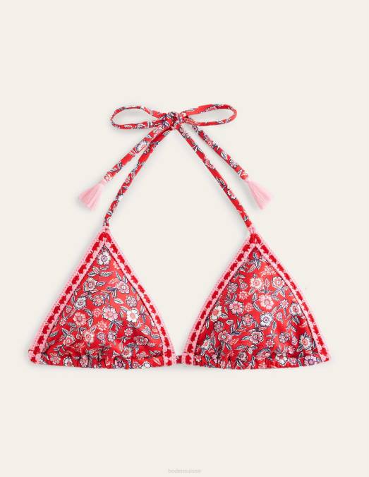 Boden vêtements fleurs de poinsettia et de pensée femmes haut de bikini triangle au crochet LB2X2570
