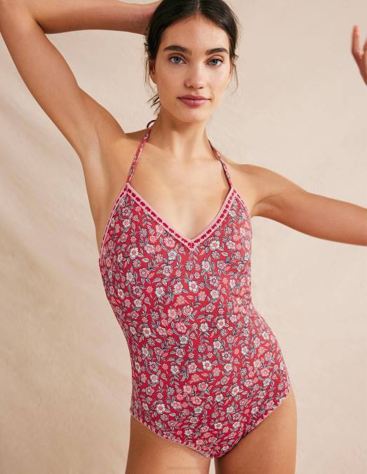 Boden vêtements fleurs de poinsettia et de pensée femmes maillot de bain en crochet superposé LB2X1517