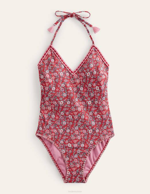 Boden vêtements fleurs de poinsettia et de pensée femmes maillot de bain en crochet superposé LB2X1517