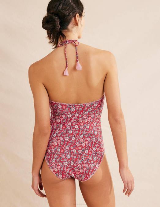Boden vêtements fleurs de poinsettia et de pensée femmes maillot de bain en crochet superposé LB2X1517