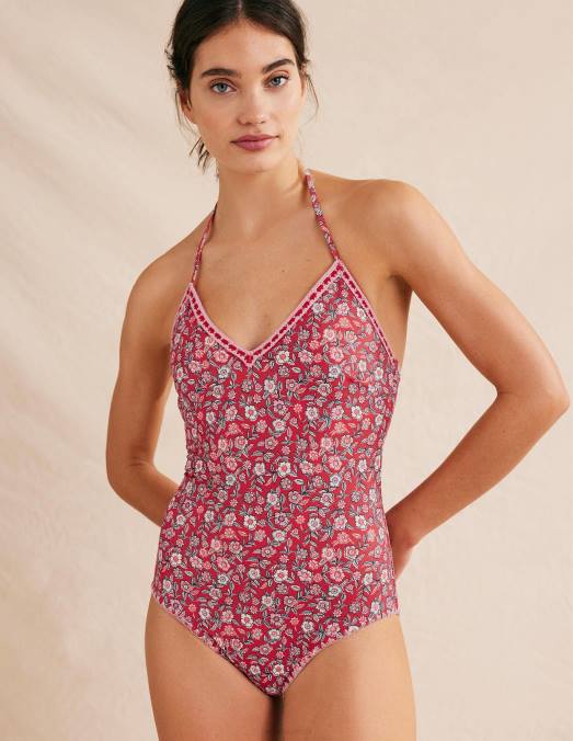 Boden vêtements fleurs de poinsettia et de pensée femmes maillot de bain en crochet superposé LB2X1517