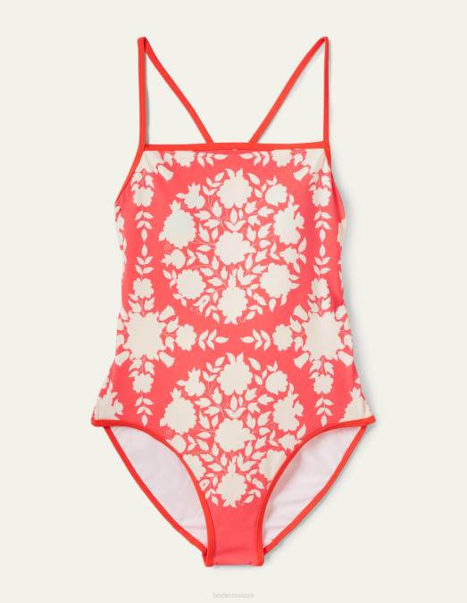 Boden vêtements fleurs sauvages et papaye éclatante femmes maillot de bain à cordon noué au dos LB2X2451