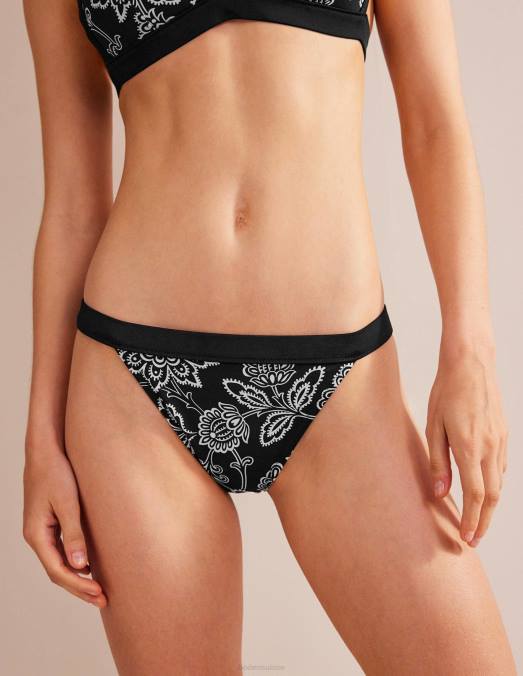 Boden vêtements floral noir et blanc femmes bas de bikini tanga LB2X264