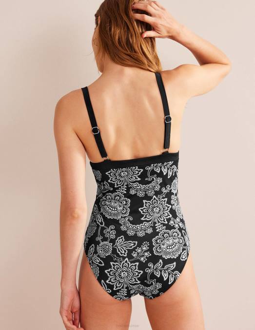 Boden vêtements floral noir et blanc femmes maillot de bain triangle à empiècements LB2X217