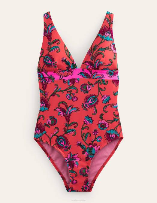 Boden vêtements floral rose épicé femmes maillot de bain à empiècements et encolure en V LB2X1425