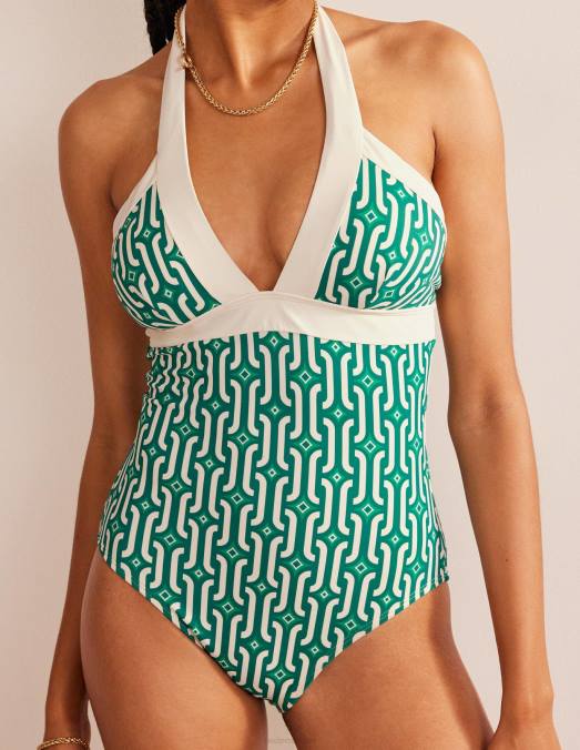 Boden vêtements géo émeraude et azur brillant femmes maillot de bain dos nu Ithaca LB2X308