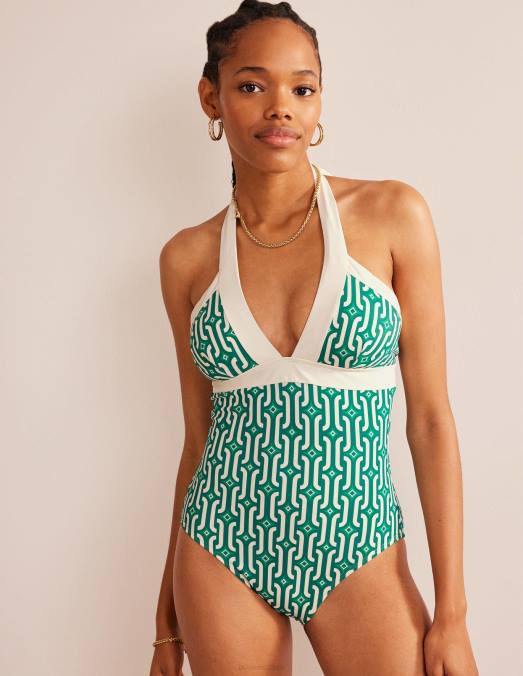 Boden vêtements géo émeraude et azur brillant femmes maillot de bain dos nu Ithaca LB2X308
